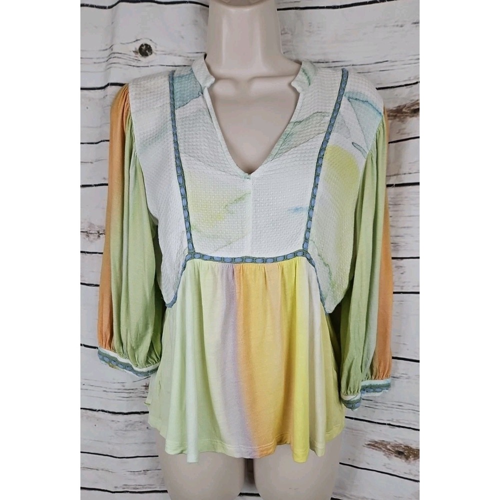 Anthropologie Blank London Pastel Babydoll Top S Peplum Viscose Knit Y2K